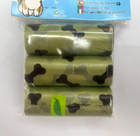 Пакеты биоразлагаемые для уборки за собакой в наборе 3шт, рис. косточки, цвет зеленый (3*15шт)