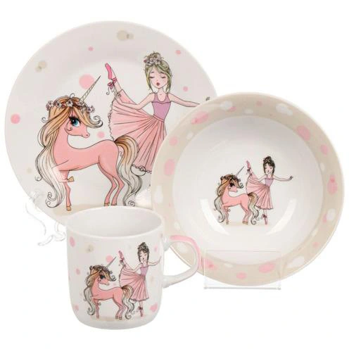 Набор посуды керамика, 3 шт, Балерина, тарелка 18 см, салатник 15 см, кружка 230 мл, Daniks, C835