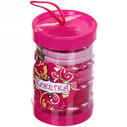 Резинки для волос детские в тубе 9шт "ЗАБАВА", спиральки, цвет розовый / пудровая роза, d-4см (наклейка Кокетка)