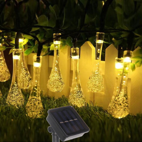 Гирлянда для улицы "Капля росы" 3 м 20 ламп LED чёрный провод, 2 реж.,IP55, Теплый белый (солнечная батарея)