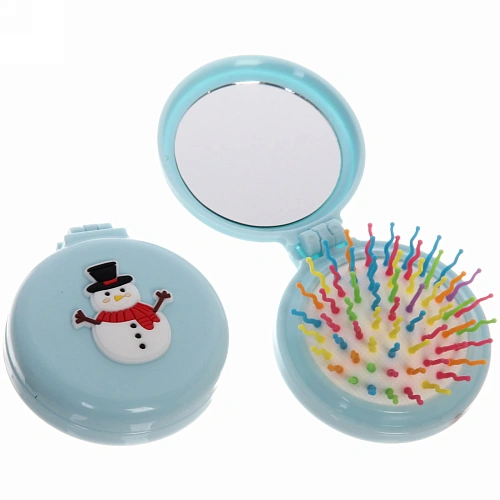 Расчёска массажная складная с зеркалом Веселый Снеговичок, цвет микс, d-6см_16