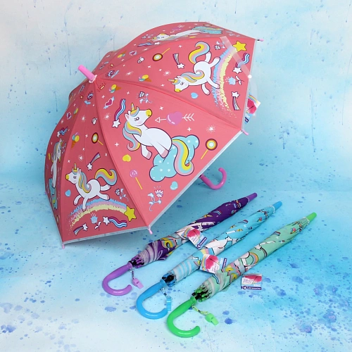 Зонт детский полуавтомат Ультрамарин - Единорожек на луне, 8 спиц, d-85см, длина в слож виде 68см  _5
