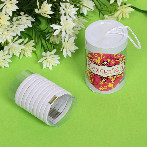 Резинки для волос в тубе 9шт Кокетка - Классика, однотонные, цвет белый, d-5 см_5