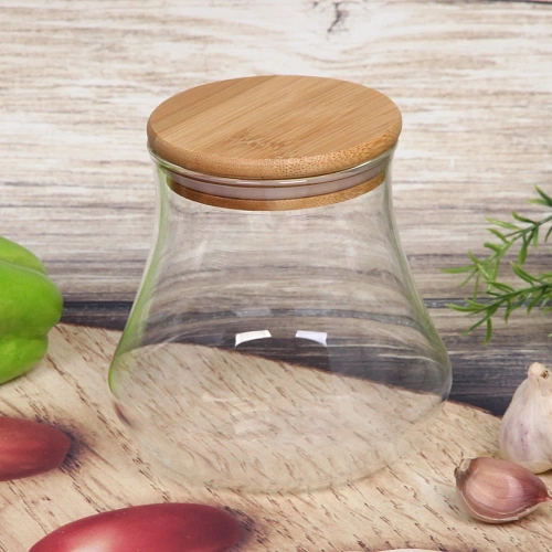 Банка для продуктов стеклянная 700мл Хай-Тек с бамбуковой крышкой, груша_5