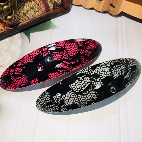 Заколка автомат Lady Collection - Кружево, овал, 6 цветов, 92,5см (Кокетка)_12