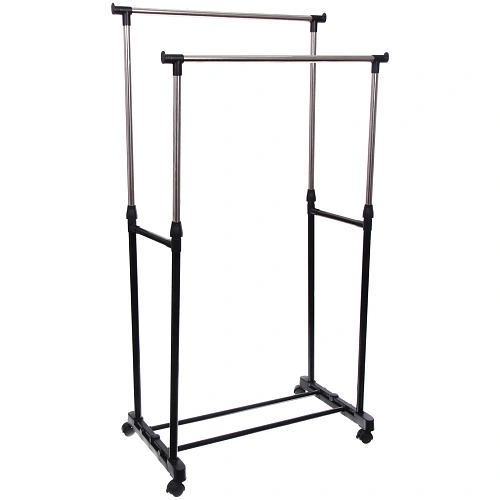Вешалка гардеробная телескопическая напольная на колёсах двойная "ПЕРФЕКТХАУС", цвет черный, нагрузка до 25кг, 75*42*150см