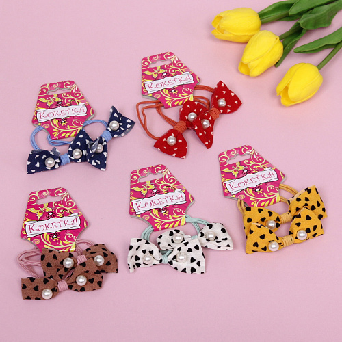 Резинки для волос 2шт New series - Сердечки, микс 5 цветов, d-6см_3