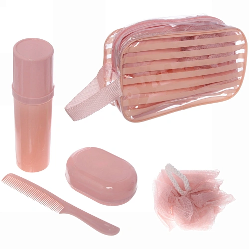 Набор банный дорожный 4шт Traveler - Полоска, микс 4 цв, (мочалка, футляр 2шт, расческа), 21127см_8