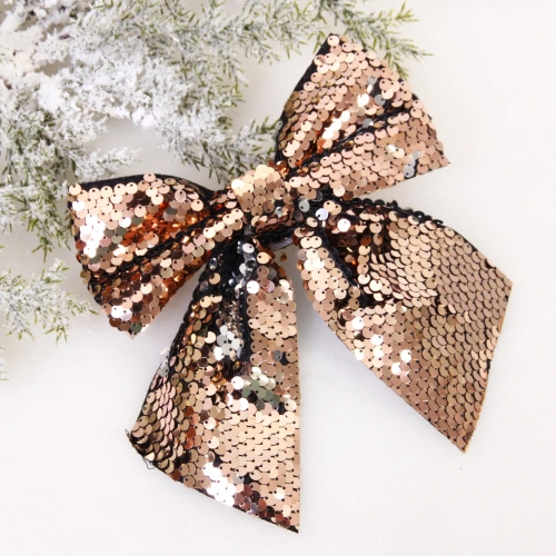 Бант на ёлку "Сияние" 16*17 см, Розовое золото
