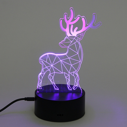 Светильник ночник 3D-Олень на пластиковой подставке, с включателем USB_9