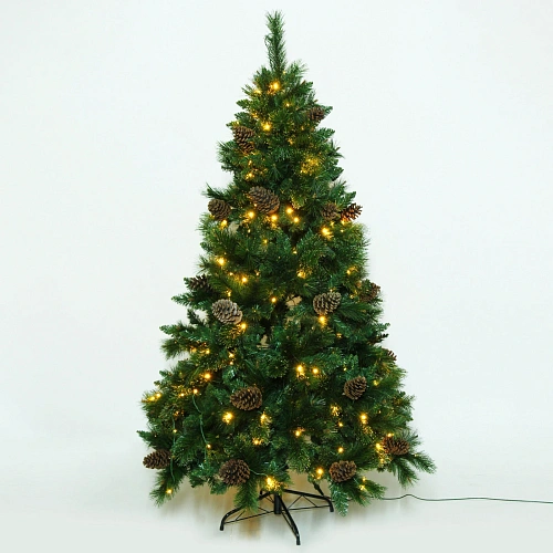 Елка светодиодная "Лесная метель" 180 см, ПВХ+леска (шишки и напыление), 671 ветка, 190 ламп LED, Теплый белый