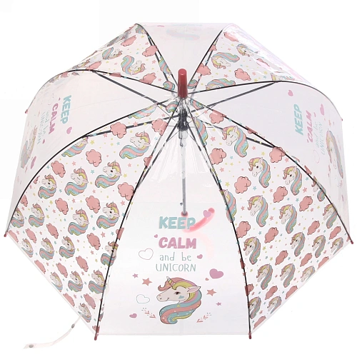 Зонт-трость женский купол Единорог микс 4 цвета, 8 спиц, d-82см, длина в слож виде 82см    _18
