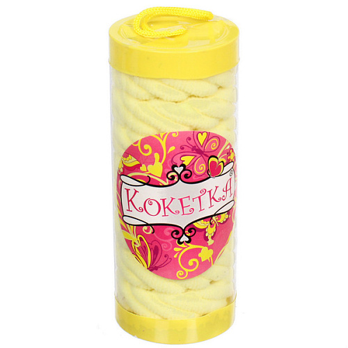 Резинки для волос детские в тубе 8шт ЗАБАВА, косичка, цвет лимонный, d-4см (наклейка Кокетка)_4