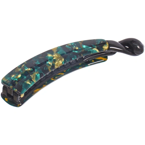 Заколка - банан для волос "AKS-EMPIRE", цвет черный / малахитовый, 11*2см (пакет с подвесом)