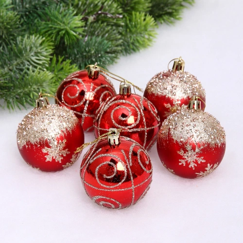 Набор шаров "Снежный тепет" 6 см (в наборе 6 шт), Красный