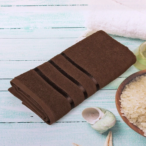 Полотенце махровое 70140см LUNA цвет темно-коричневый 04040 плотность 360грм2 с петелькой-подвесом_3