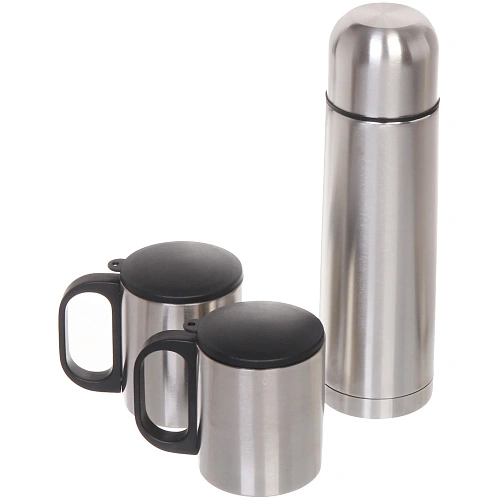 Набор походный 3предмета в сумке (Термос 500мл+2термокружки 200мл)металлик_3