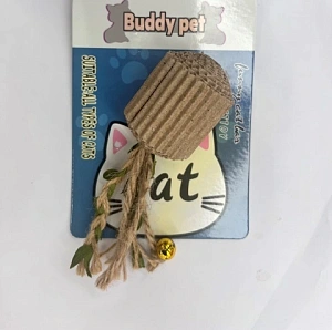 Игрушка - когтеточка "ЦапЦап", валик с бубенчиком, цвет коричневый, 12*5,3*3,8см 