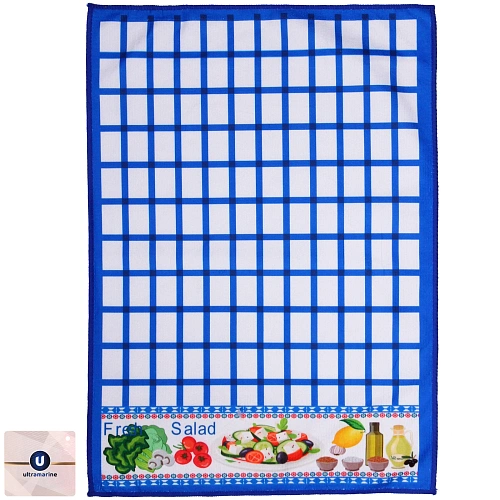 Полотенце кухонное "Клетка - Салат" 40*57 см, цвет синий, микрофибра 200 гр/м2