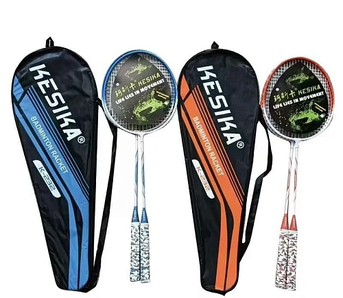 Бадминтон в наборе K-232, 3 предмета: 2 металлические ракетки 65 см, чехол,цвет: синий,оранжевый