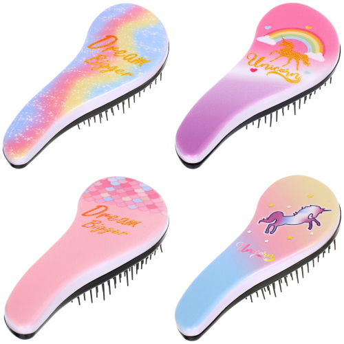 Расческа массажная компактная "ТВОИ МЕЧТЫ", микс 4 дизайна, 18*7,5см (PVC коробка)