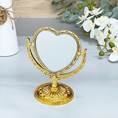 Зеркало настольное в пластиковой оправе "Версаль - Сердце", цвет золото, двухстороннее, 17см.