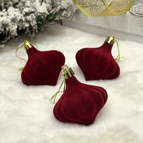 Набор ёлочных украшений VELOUR "Волшебная юла" 6 см (набор 3 шт), Рубин