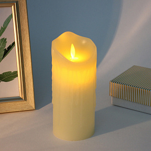 Сувенир с подсветкой "Свеча восковая - Небесная" 7,5*17,5 см - облита воском (работает от батареек 3 ААА)