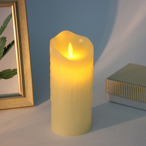 Сувенир с подсветкой "Свеча восковая - Небесная" 7,5*17,5 см - облита воском (работает от батареек 3 ААА)