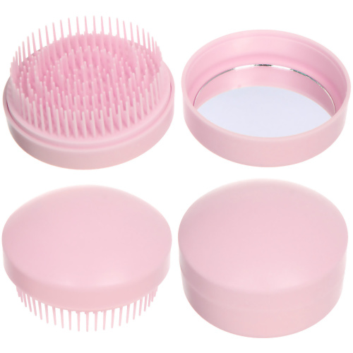 Расческа массажная с зеркалом компактная "МИРА", цвет пудровый, 7*3,3см (PVC коробка)