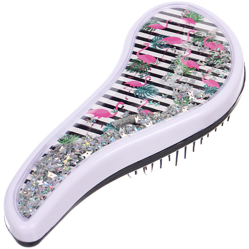 Расческа массажная компактная ТРОПИКИ, блестки, микс 4 дизайна, 187,5см (PVC коробка)_10