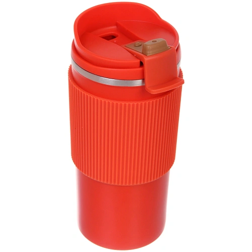 Термокружка 450мл Стиль с силиконовой вставкой, цвет коралловый_3