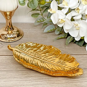 Подставка керамическая "GOLD Podarok", пёрышко, цвет золото, 23,5*9,5см (упаковка индив. пленка)