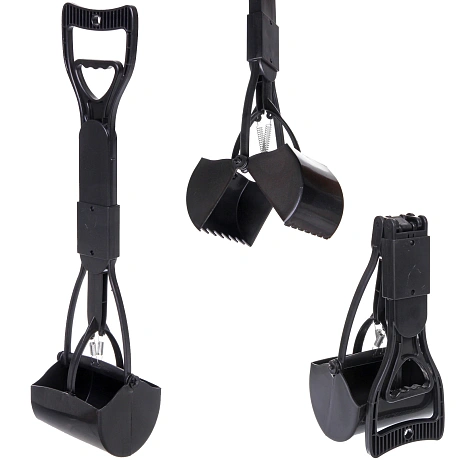 Совок - ковш для уборки за животными "Безконтактный", цвет черный, 60*30*13,5см (лейбл)