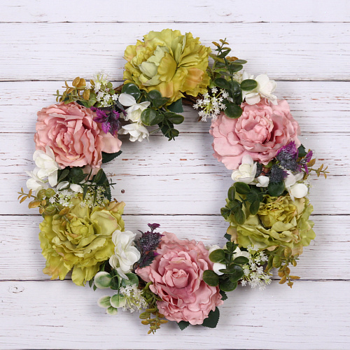 Искусственный цветы венок Фантазия 42см цвет нежно-белый_6