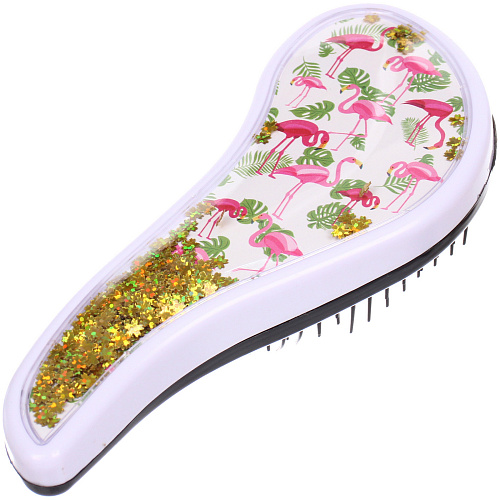 Расческа массажная компактная ТРОПИКИ, блестки, микс 4 дизайна, 187,5см (PVC коробка)_8