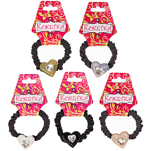 Резинка для волос 1шт "Франка", цвет черный, серце микс, d-5,5см