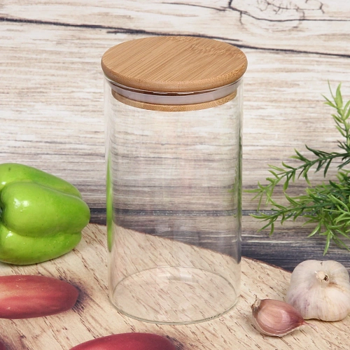 Банка для продуктов стеклянная 700мл Хай-Тек с бамбуковой крышкой 8,515см_5