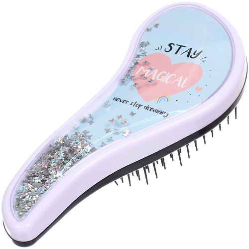 Расческа массажная компактная АМОР, блестки, микс 4 дизайна, 187,5см (PVC коробка)_10