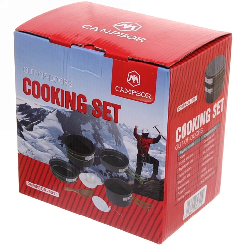 Набор посуды походной (2 котелка 1л, 15л с крышкой-сковородой Caps303,4миски,лопатка)_8