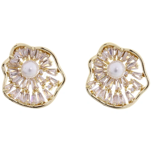 Серьги из гиппоалергенного металла со стразами ПАЛУМНА, ракушка, цвет золото и серебро, 1,3-dсм_6