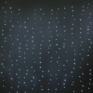 Гирлянда для улицы ЗАНАВЕС "Мерцание" ш2* в1,5 м 320 ламп LED, прозрач.пров,1 реж.,IP-54, Белый/Теплый белый мерцает (возможность соединения)