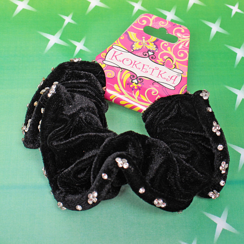 Резинка для волос 1шт Кокетка - Your Radiance, цвет черный, узоры из страз, d-12см _3