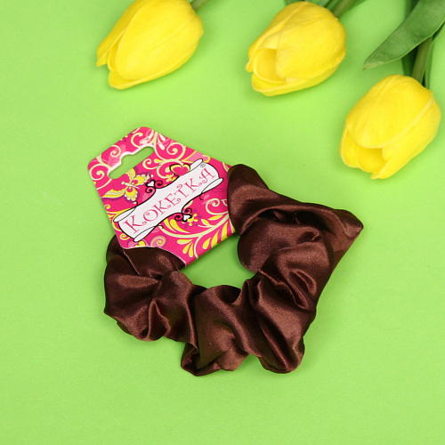 Резинка для волос 1шт Кокетка - Зара, однотонная, цвет коричневый, d-9см (хедер Кокетка)_8