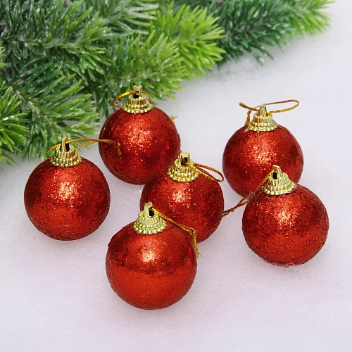 Новогодние шары 4 см (набор 6 шт) "Блестящее напыление", красный
