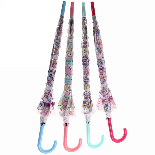 Зонт-трость женский купол Единорог микс 4 цвета, 8 спиц, d-82см, длина в слож виде 82см    _29