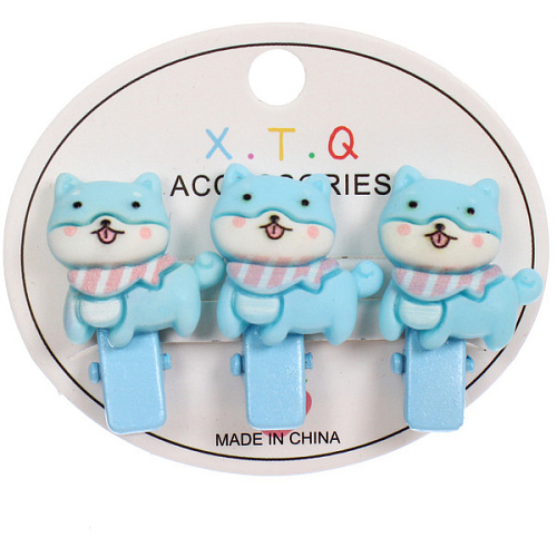 Зажимы для волос детские 3шт "РОЗОВОЕ ОБЛАКО", озорные корги, 2.5см (блистер и пакет с подвесом)