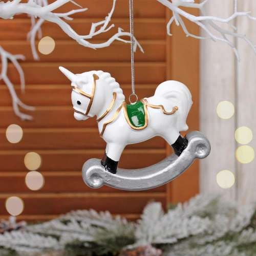 Ёлочная игрушка "Лошадка-качалка" 9.8*2.5*9.5 см, Белый