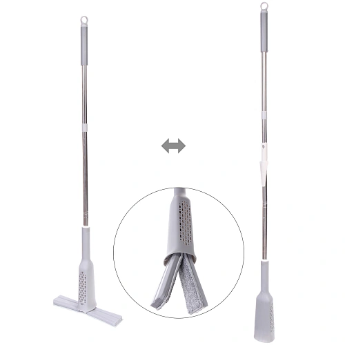 Швабра с отжимом, ручка 125 см в комплекте две насадки цвет серый_23