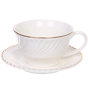 Чайная пара "Верона" (кружка 230мл, блюдце) белая с золотой каймой